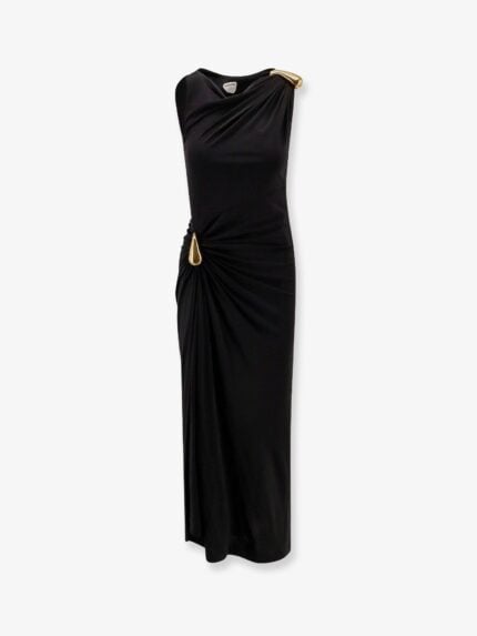 Bottega Veneta Viscose Long Dress With Gold Metal Details