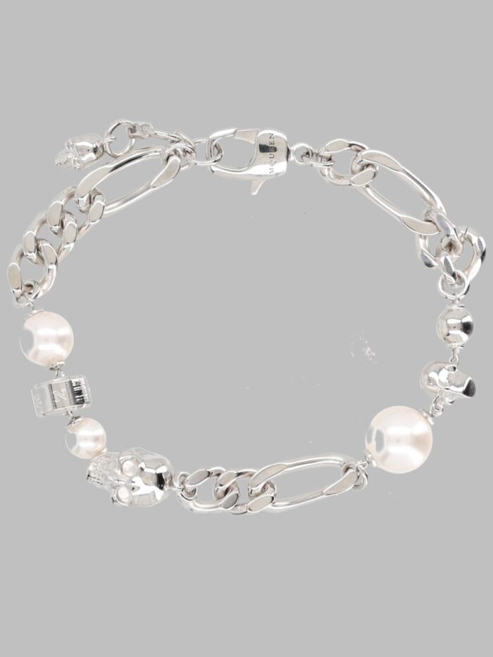 Alexander Mcqueen Bracciale A Catena Con Perle E Teschi
