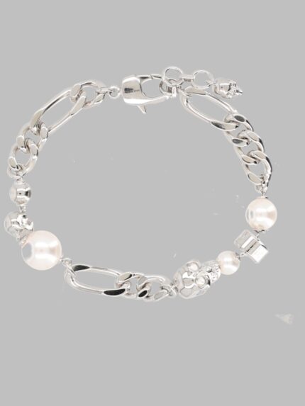 Alexander Mcqueen Bracciale A Catena Con Perle E Teschi