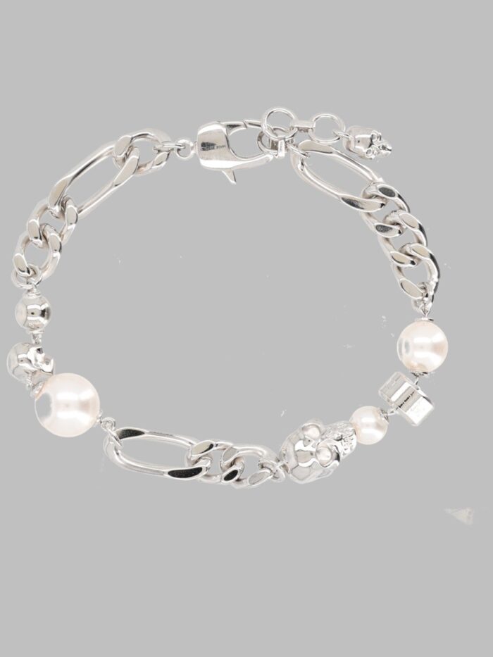 alexander mcqueen bracciale a catena con perle e teschi Alexander Mcqueen Bracciale A Catena Con Perle E Teschi