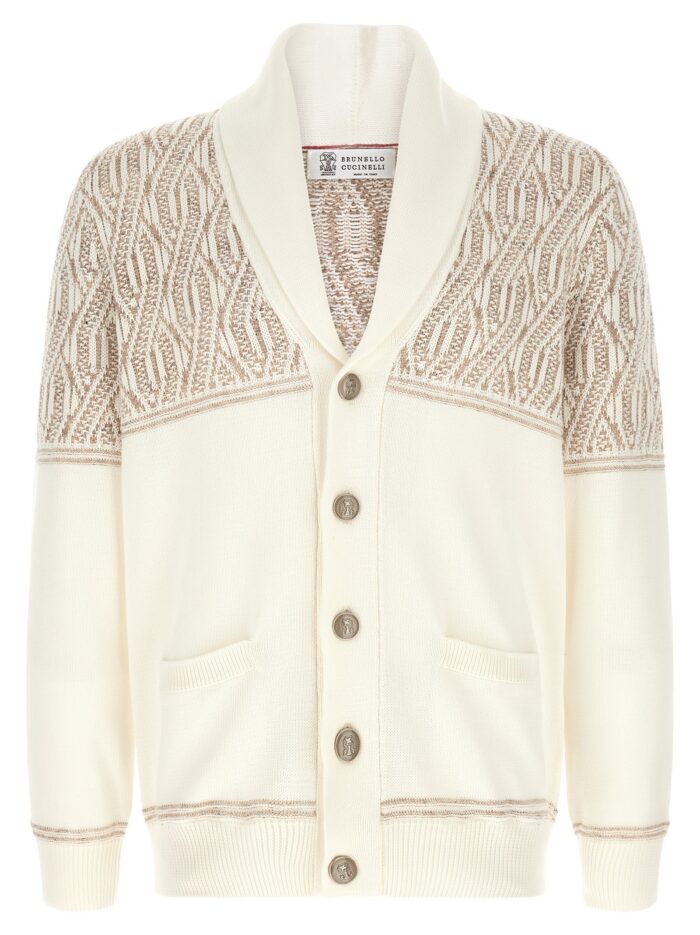 brunello cucinelli braided jacquard shoulders cardigan Brunello Cucinelli Braided Jacquard Shoulders Cardigan