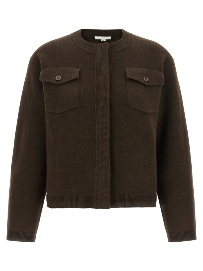 vince brown flap pockets cardigan VINCE Brown Flap Pockets Cardigan
