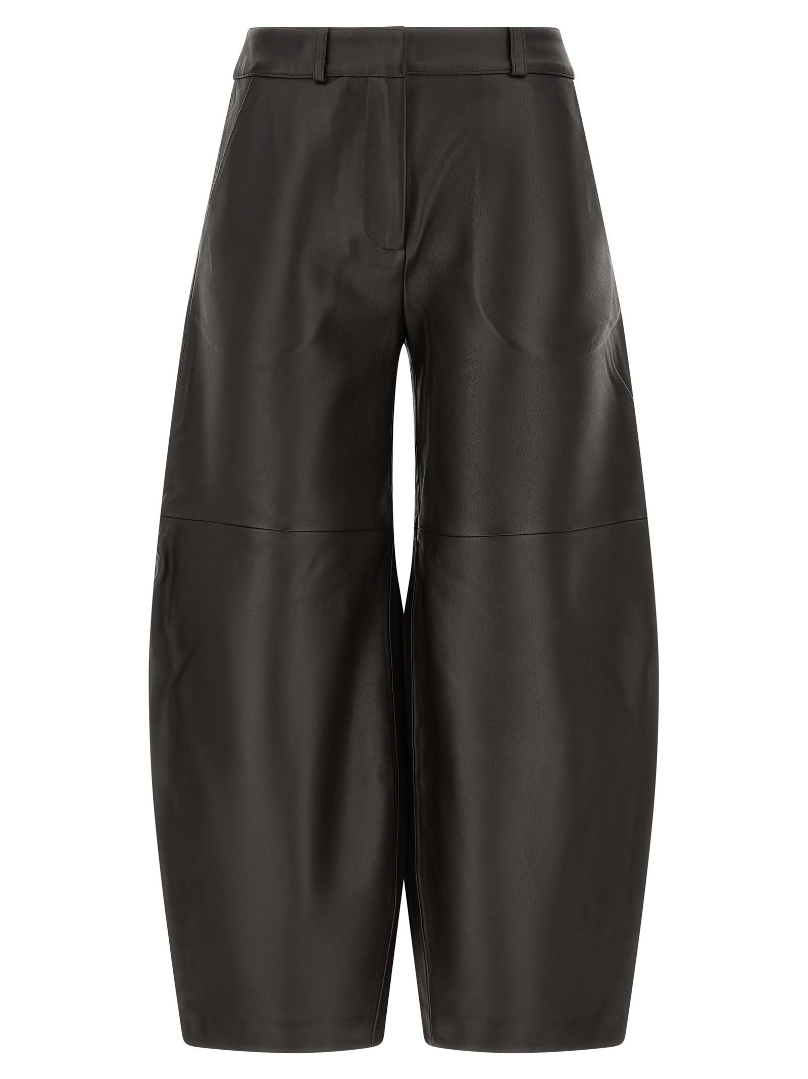 CO Brown Leather Barrel Trousers