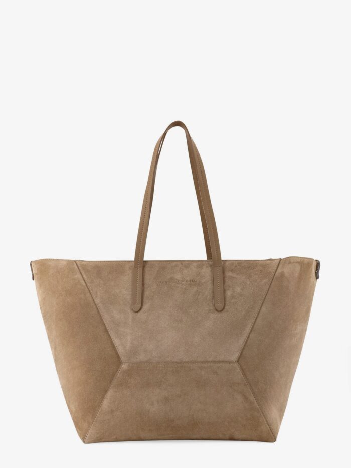 brunello cucinelli bc duo suede shoulder bag with engraved logo Brunello Cucinelli BC Duo Suede Shoulder Bag With Engraved Logo
