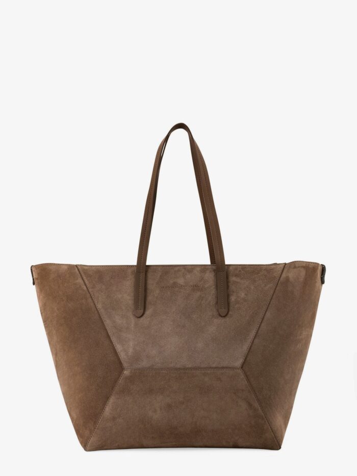 brunello cucinelli bc duo suede shoulder bag with engraved logo Brunello Cucinelli BC Duo Suede Shoulder Bag With Engraved Logo