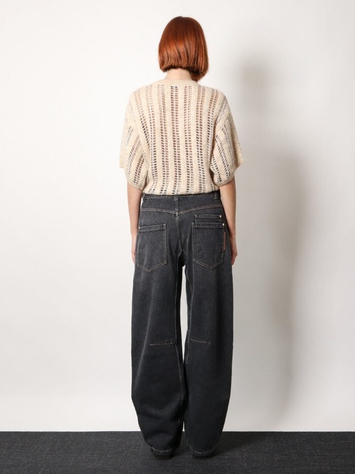 Brunello Cucinelli Black Denim Trouser With Leather Logo Tag