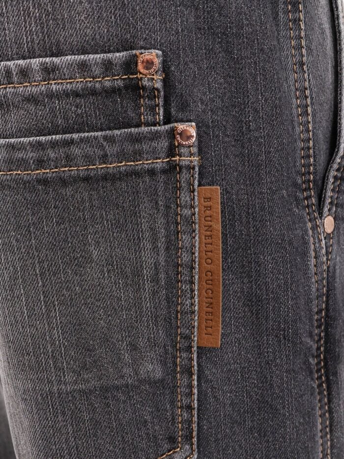 Brunello Cucinelli Black Denim Trouser With Leather Logo Tag