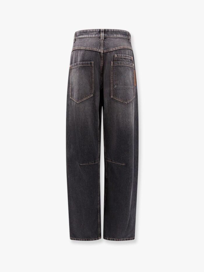 Brunello Cucinelli Black Denim Trouser With Leather Logo Tag