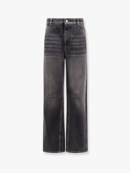 Brunello Cucinelli Black Denim Trouser With Leather Logo Tag