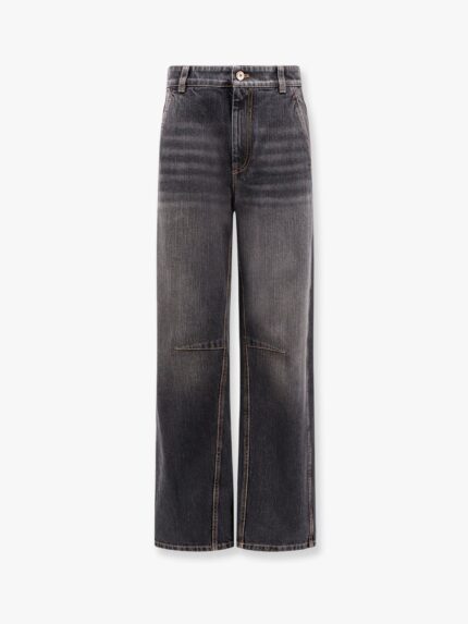 Brunello Cucinelli Black Denim Trouser With Leather Logo Tag