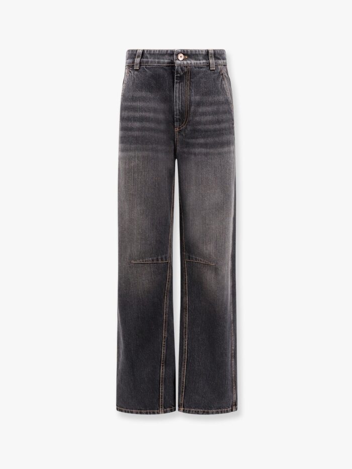 Brunello Cucinelli Black Denim Trouser With Leather Logo Tag