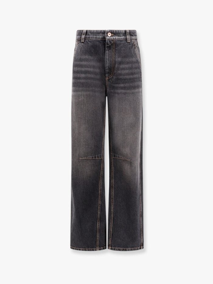 Brunello Cucinelli Black Denim Trouser With Leather Logo Tag