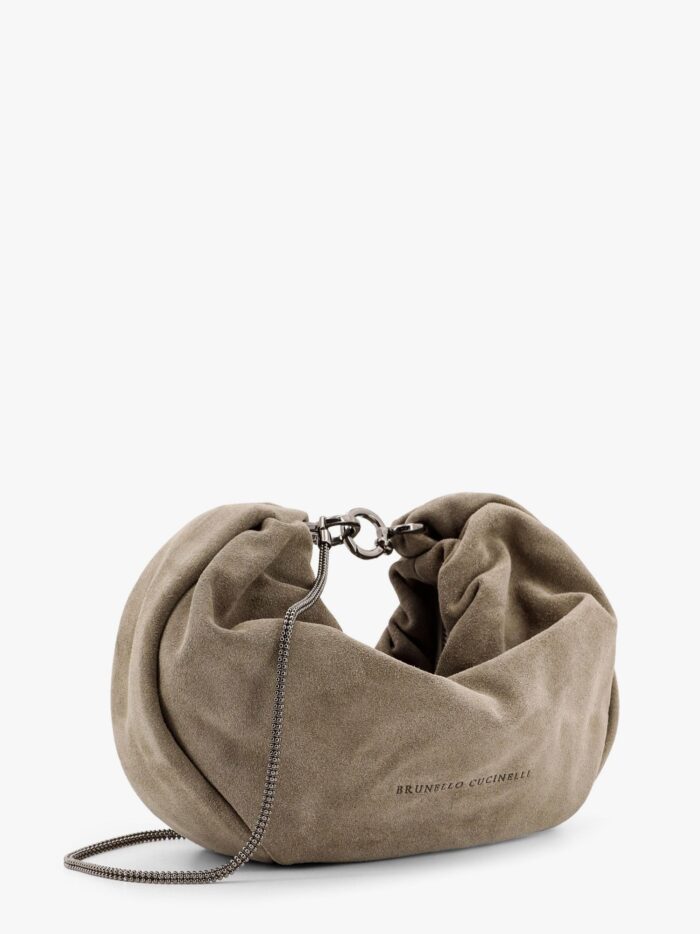Brunello Cucinelli Brioche Hobo Bag In Suede With Precious Chain