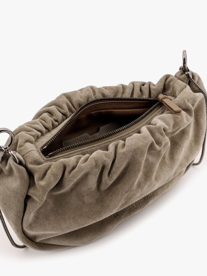 Brunello Cucinelli Brioche Hobo Bag In Suede With Precious Chain