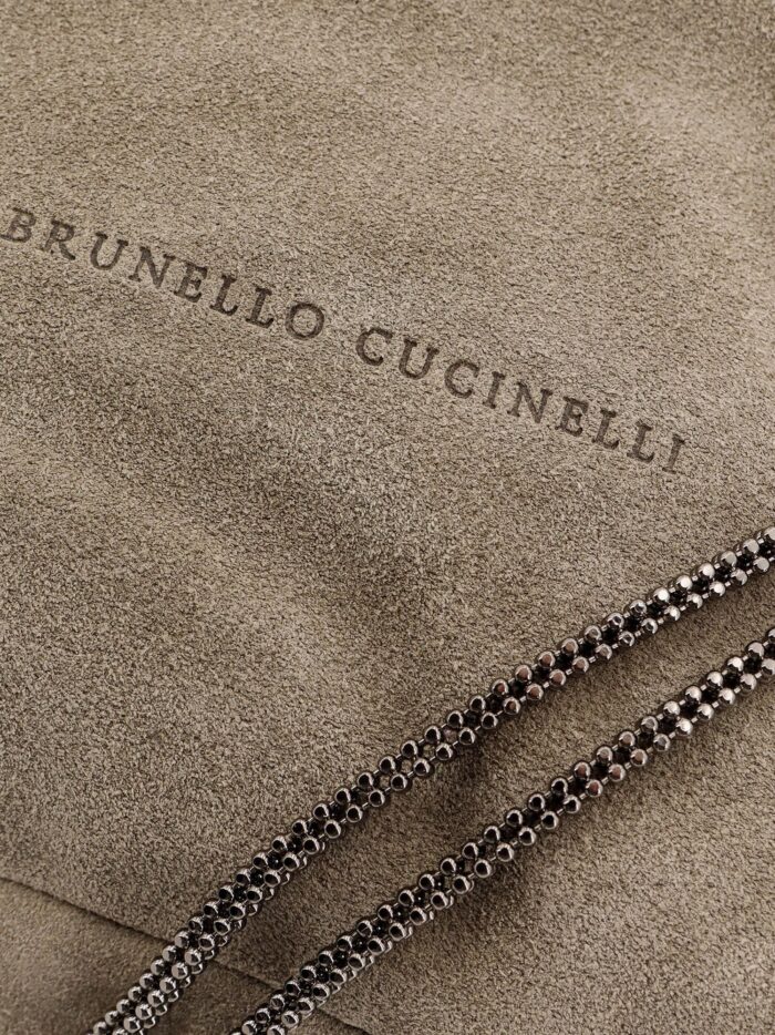 Brunello Cucinelli Brioche Hobo Bag In Suede With Precious Chain