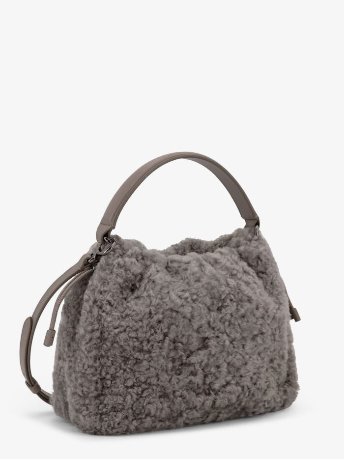 Brunello Cucinelli Bucket Mellow Small Shearling Fuzzy Bucket Bag