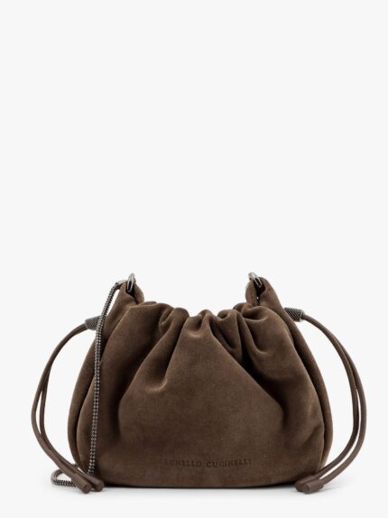 Brunello Cucinelli Bucket Mellow Suede Shoulder Bag With Precious Chain