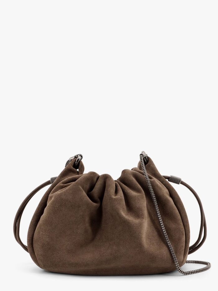 Brunello Cucinelli Bucket Mellow Suede Shoulder Bag With Precious Chain