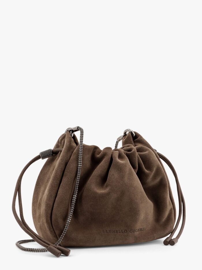 Brunello Cucinelli Bucket Mellow Suede Shoulder Bag With Precious Chain
