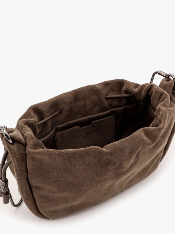 Brunello Cucinelli Bucket Mellow Suede Shoulder Bag With Precious Chain