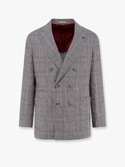 Brunello Cucinelli Cotton And Linen Prince Of Wales One-and-a-half Breasted Blazer