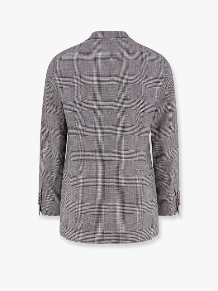 Brunello Cucinelli Cotton And Linen Prince Of Wales One-and-a-half Breasted Blazer