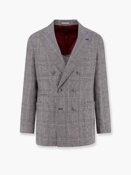 Brunello Cucinelli Cotton And Linen Prince Of Wales One-and-a-half Breasted Blazer