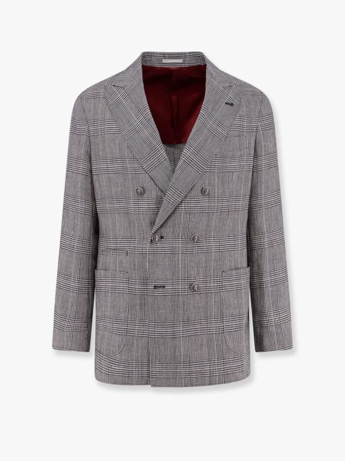 Brunello Cucinelli Cotton And Linen Prince Of Wales One-and-a-half Breasted Blazer