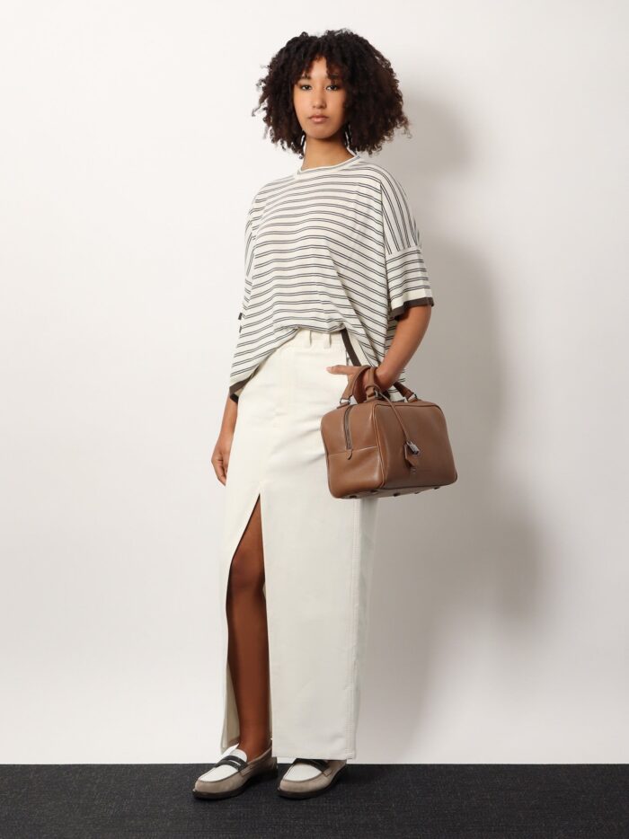 Brunello Cucinelli Cotton And Linen Skirt With Diagonal Motif