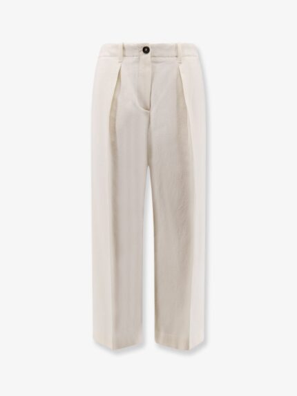 Brunello Cucinelli Cotton And Wool Trousers With Adjustable Drawstring