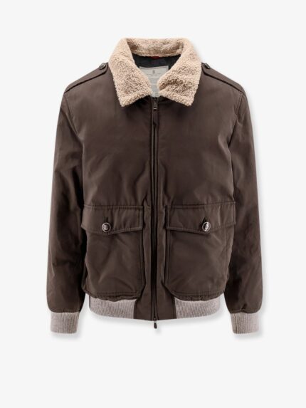 Brunello Cucinelli Cotton Blend Jacket With Fur Collar