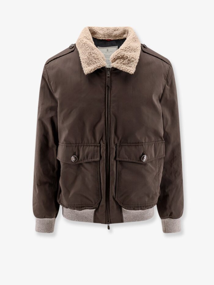 brunello cucinelli cotton blend jacket with fur collar Brunello Cucinelli Cotton Blend Jacket With Fur Collar