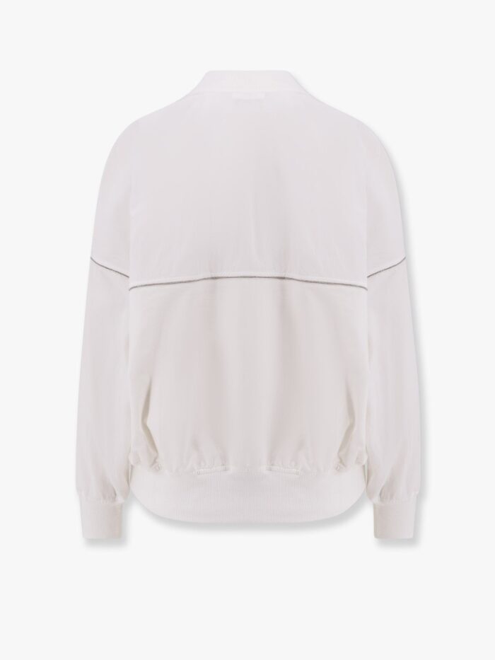 Brunello Cucinelli Cotton Cardigan With Viscose Inserts And Monili Details