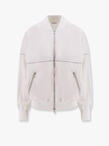 Brunello Cucinelli Cotton Cardigan With Viscose Inserts And Monili Details