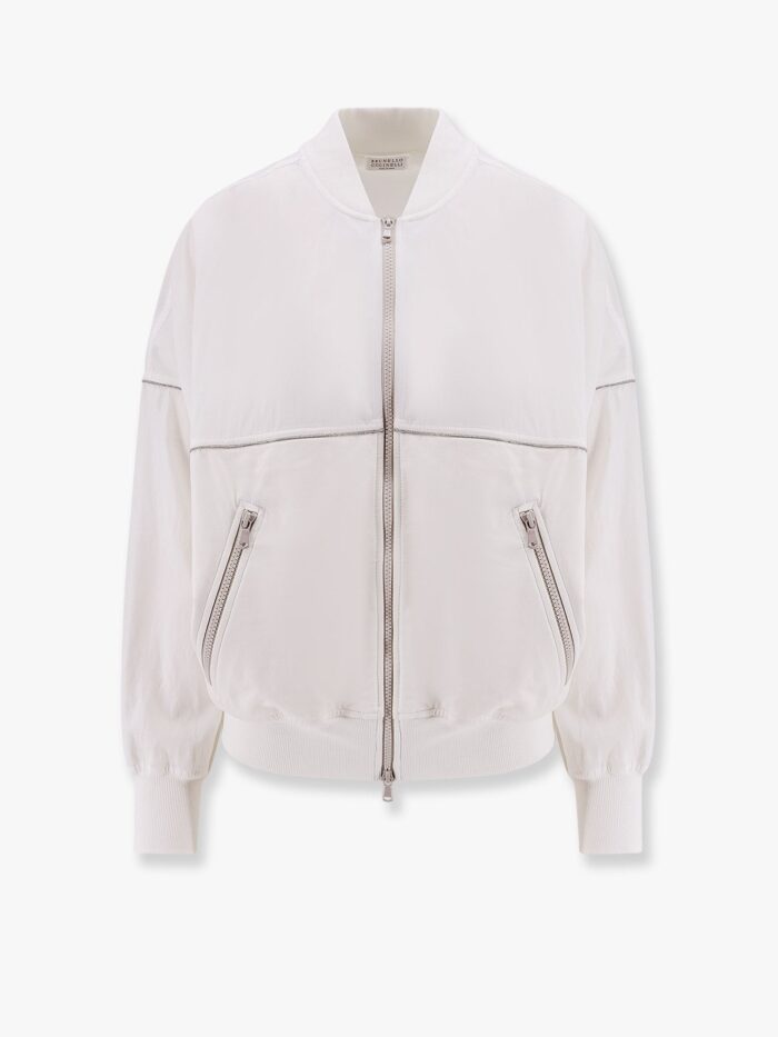 Brunello Cucinelli Cotton Cardigan With Viscose Inserts And Monili Details