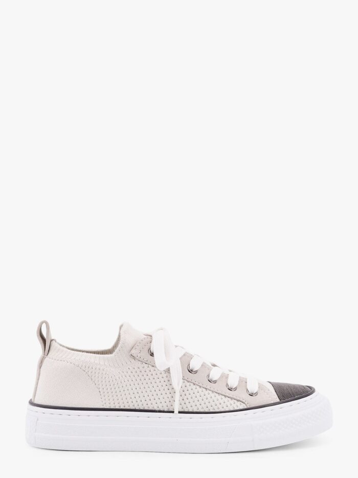 Brunello Cucinelli Cotton Knit And Suede Sneakers With Precious Toe