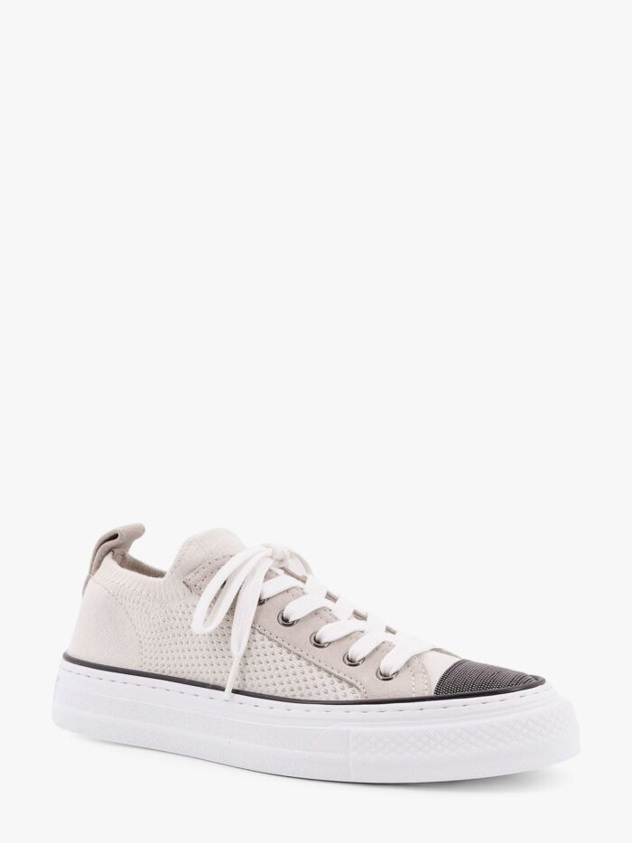 Brunello Cucinelli Cotton Knit And Suede Sneakers With Precious Toe