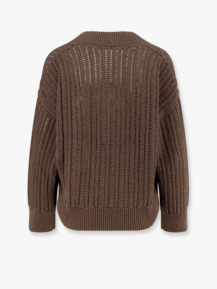 Brunello Cucinelli Cotton Openwork Rib Sweater With Monili Detail
