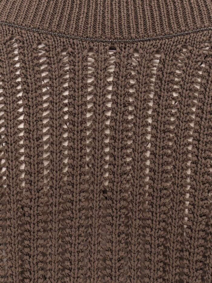 Brunello Cucinelli Cotton Openwork Rib Sweater With Monili Detail