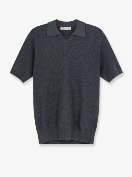 Brunello Cucinelli Cotton Polo Shirt With Ribbed Knit