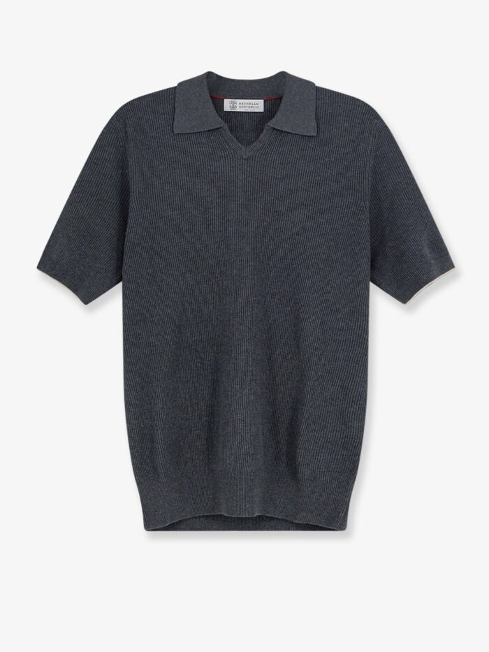 brunello cucinelli cotton polo shirt with ribbed knit Brunello Cucinelli Cotton Polo Shirt With Ribbed Knit