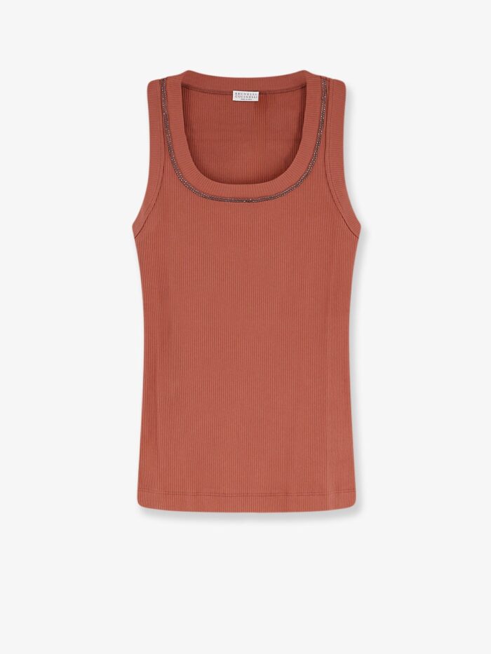 Brunello Cucinelli Cotton Tank Top With Shiny Trim Profile