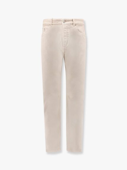 Brunello Cucinelli Cotton Trouser With Embroidered Logo