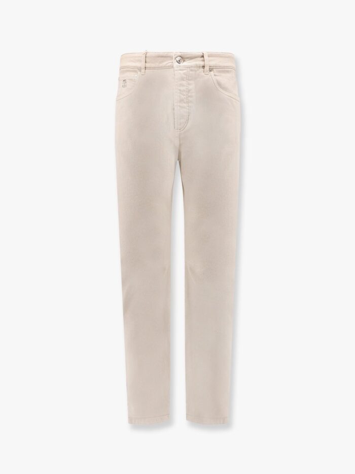 Brunello Cucinelli Cotton Trouser With Embroidered Logo