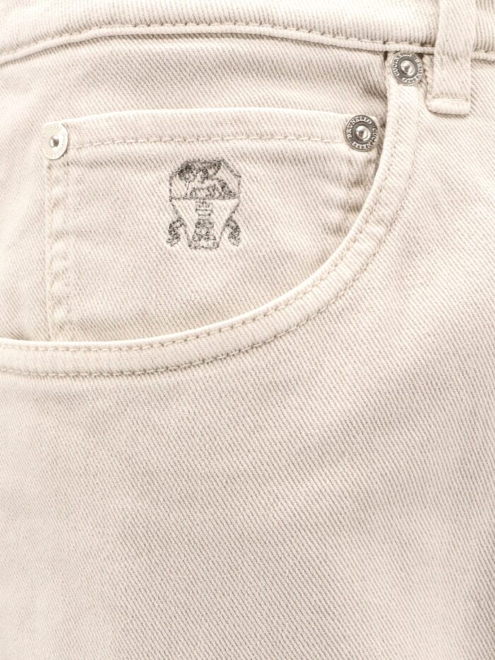 Brunello Cucinelli Cotton Trouser With Embroidered Logo