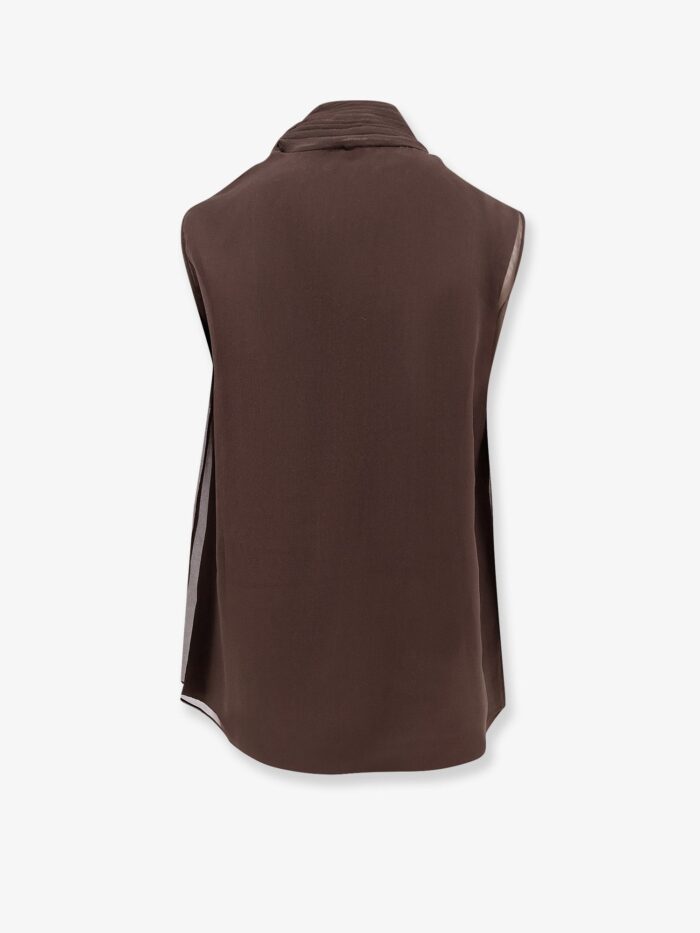 Brunello Cucinelli Crispy Silk Top With Lavallière And Monili