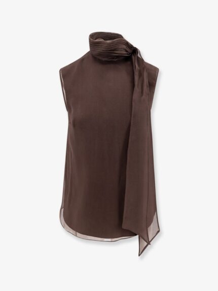 Brunello Cucinelli Crispy Silk Top With Lavallière And Monili