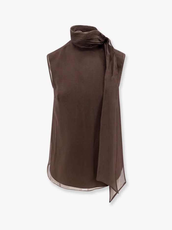 Brunello Cucinelli Crispy Silk Top With Lavallière And Monili