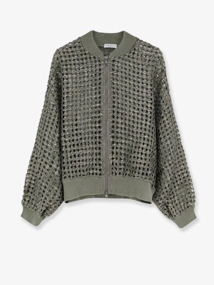 Brunello Cucinelli Dazzling Net Embroidery Silk And Linen Cardigan
