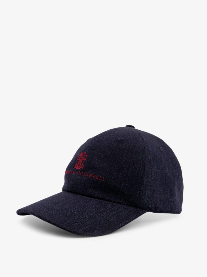 Brunello Cucinelli Denim Cap With Embroidered Logo On The Front